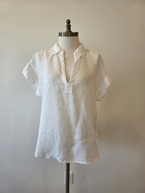 GAP Ladies White Linen Blend Button Down Shirt Size M